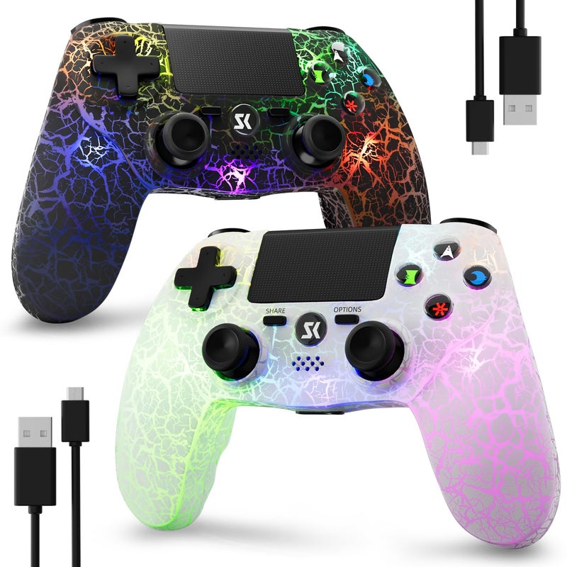 ISHAKO 2Pack Controller for PS4, Wireless Game Controller for PlayStation 4/PC Windows/PS3, Control 2Pack with Adjustable RGB Light/1000mAh Battery, Double Vibration- White & Black - Image 1